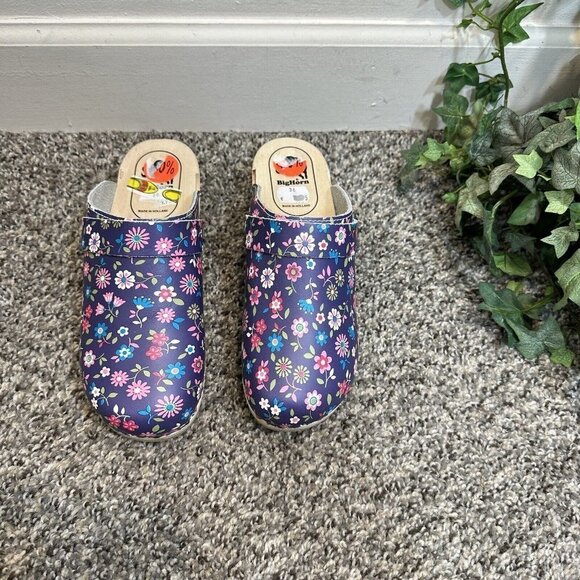 Bighorn Womens Wooden Clogs Purple Floral Leather size 36 US 6 Slip On Holland - Picture 8 of 8